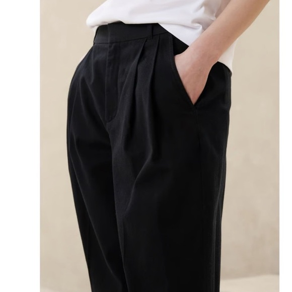 Banana Republic Explorer Nouve Wide Leg Pleated Pants Black 12 Cotton - Picture 2 of 10